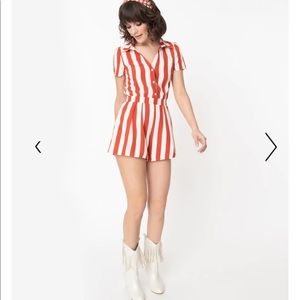 Unique Vintage Retro Style Rust & Ivory Stripe Romper WORN ONCE for photos
